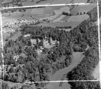 Pitlochry, views with Atholl Paalce Hotel in centre Moulin, Perthshire, Scotland. Oblique aerial photograph taken facing North. This image was marked by AeroPictorial Ltd for photo editing.