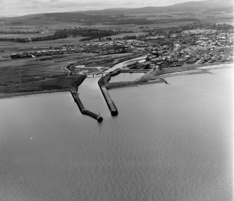 Entrance to Harbour Nairn, Nairn, Scotland. Oblique aerial photograph taken facing South. 