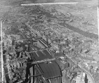 Princes Street Edinburgh, Midlothian, Scotland. Oblique aerial photograph taken facing West. This image was marked by AeroPictorial Ltd for photo editing.