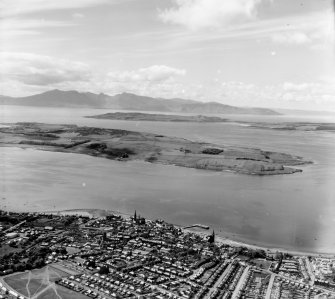 Looking to Isle of Arran Largs, Ayrshire, Scotland. Oblique aerial photograph taken facing West. 