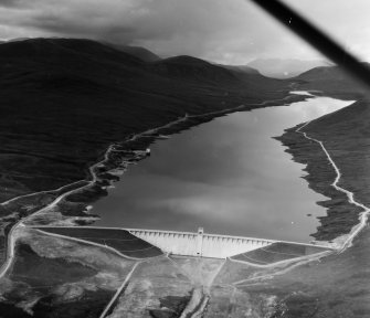 Glascarnoch Dam Urray, Ross And Cromarty, Scotland. Oblique aerial photograph taken facing North/West. 