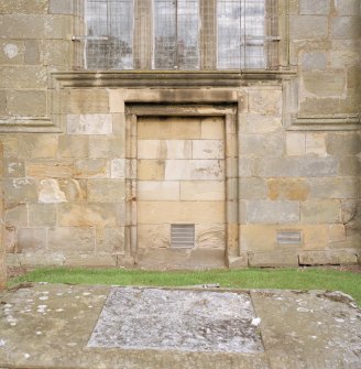View of blocked doorway on S side of church