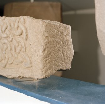 Detail of ogam inscription on side panel of Pictish cross-slab fragment (St Vigeans no.6).
