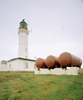 Islay, Orsay, Rhinns of Islay Lighthouse
View from SE showing lighthouse tower, with dome-ended steel air-receivers (for the fog horn) visible in foreground