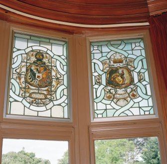 Ground floor, bar (former drawing room), stained glass, detail