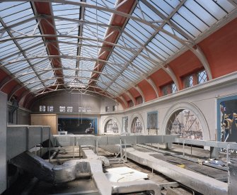 Aberdeen, Joint Station
Interior view from south east showing the ceiling of the former main booking hall, all of which is not hidden by a false ceiling. Below is the much less spacious modern 'ScotRail' travel centre