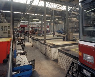 Edinburgh, Leith Walk, Shrub place, Shrubhill Tramway Workshops and Power Station
Interior view from north within Body Shop, looking along the ends of the inspection pits