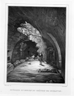 Photographic copy of lithograph showing interior of castle.