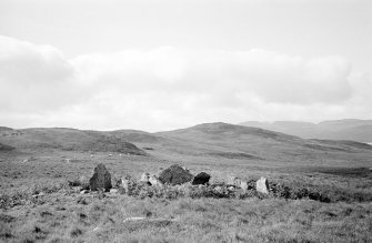 Achnaha Cairn. General view from E showing tips of horns but not W stone.
