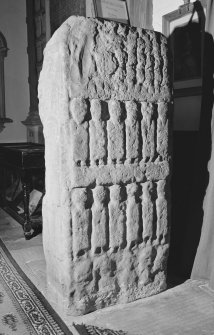 View of reverse of the Apostles Stone cross slab on display in Dunkeld Cathedral.