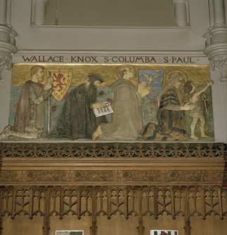 Interior. Apse detail of War Nemorial  sculpture freize by Evelyn Beale 1923