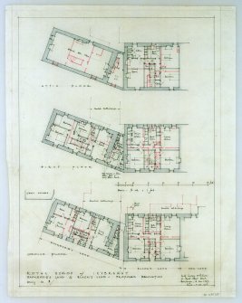 Mackenzie's Land and Black's Land.
Photographic copy of plans showing removal of existing partition walls and dormer windows and repositioning of sash and case windows to front elevation.
