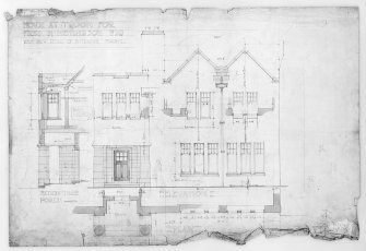 Photographic copy of drawing showing plan, elevation and detail of house for Fred N Henderson.