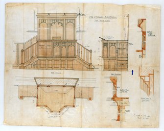 Castletown, Main Street, Olrig United Free Church.
Photographic copy of elevation, plans and details of pulpit.