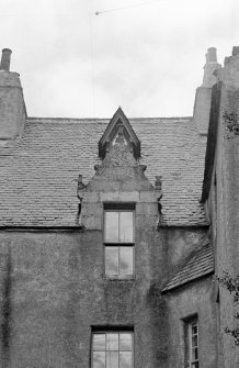 Drum Castle. Detail of dormer pediment on South facade.