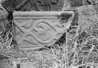 View of reverse of fragment of cross shaft, EC 7, from Kilfinan Church, Kilfinan.