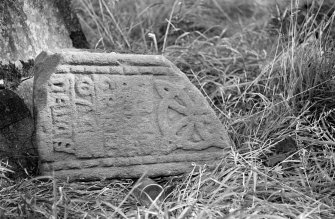 View of face of fragment of cross shaft, EC 7, from Kilfinan Church, Kilfinan.