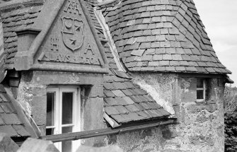 Castle of Fiddes. Detail of window pediment on East tower.