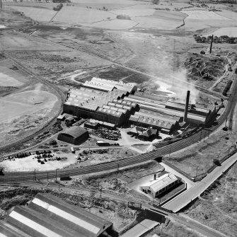 north British Steel Foundry Ltd, Balbardie Steel Works, Paulville, Bathgate, west Lothian, Scotland, 1949. Oblique aerial photograph taken facing south.