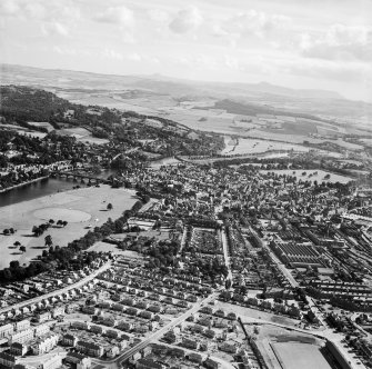 Perth, general view, showing north Inch and Dunkeld Road,   Perth, Perth, Perthshire, Scotland, 1949. Oblique aerial photograph taken facing south-east.