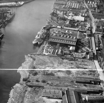 Barclay, Curle and Co, Ltd, north British Diesel Engine Works,  Whiteinch, Govan, Lanarkshire, Scotland, 1950. Oblique aerial photograph taken facing north-west.  This image has been produced from a crop marked negative.