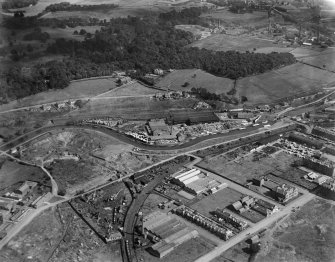 Robinson Dunn and Co. Ltd. Temple Saw Mills and Dawsholm Park, New Kilpatrick, Dunbartonshire, Scotland, 1930.  Oblique aerial photograph taken facing east.