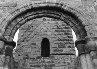 View of arch between tower and choir.