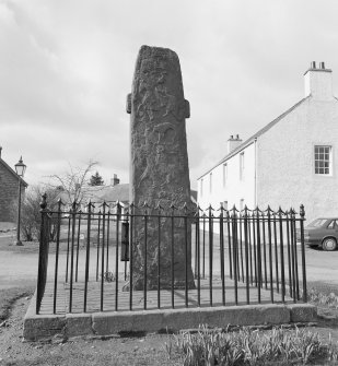 View of reverse of Fowlis Wester Pictish cross slab.