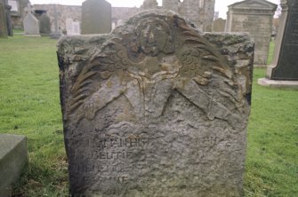 View of headstone to Helen Aitken d. 1723, St Andrew's Cathedral graveyard.