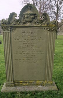 View of headstone to James Kirk d. 1878, St Andrew's Cathedral graveyard.