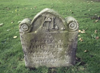 View of headstone to James Spence, labourer d. 1863, St Andrew's Cathedral graveyard.
