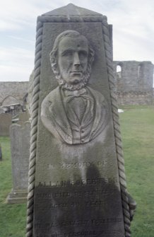 View of obelisk to the golfer Allan Robertson who died 1859, St Andrew's Cathedral graveyard.