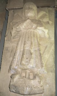 View of tablestone with carved angel, St Andrew's Cathedral museum.