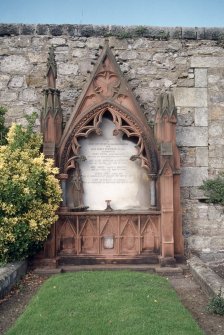 View of red sandstone mural monument, St Andrew's Cathedral  Eastern cemetery.