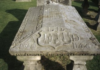 General view of the Judith Nairne  Coped Stone 1646, St Andrew's Cathedral Burial Ground.