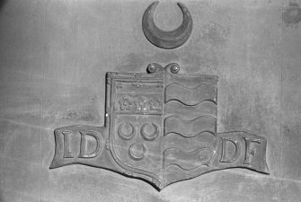 Fyvie Castle. View of armorial plaque on stair.