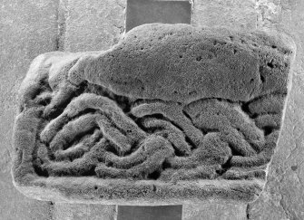 View of part of decorated slab no 5, Mid Kirkton, Millport.