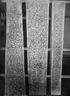 Photographic copy of three rubbings showing three sides of Thornhill cross.