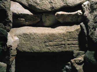 St Kilda, Village Bay. Cleit 74, cross-incised stone re-used as lintel.