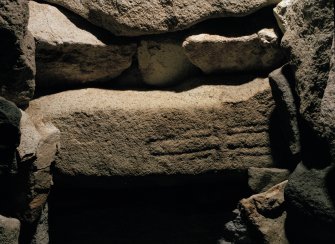 St Kilda, Village Bay. Cleit 74, cross-incised stone re-used as lintel.