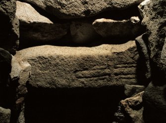 St Kilda, Village Bay. Cleit 74, cross-incised stone re-used as lintel.