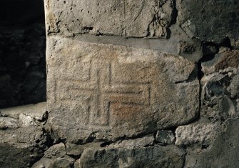 St Kilda, Village Bay. Cross-incised stone, House 16.