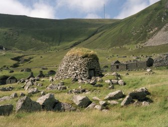 St Kilda, Village Bay. Cleit 85, 'Lady Grange's House'.  View from south east.