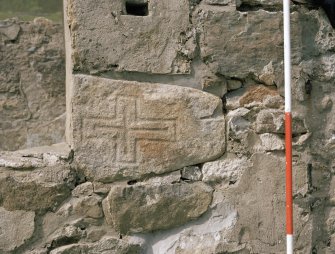 St Kilda, Village Bay. House 16. Detailed of incised cross.