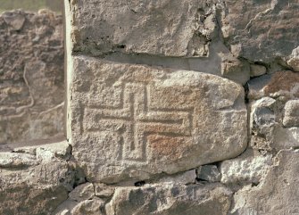 St Kilda, Village Bay. House 16. Detailed of incised cross.