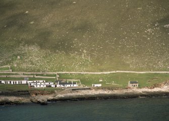 St Kilda, Village Bay. General view of military base, church, quay and storehouse.