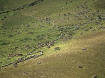 St Kilda, Village Bay. General elevated view of head dyke, crofts, cleits and enclosures facing west.