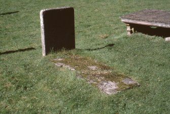 View of grave and headstone, Rothiemurchus Old Parish burial ground.