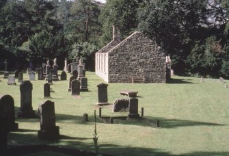 General view of Rothiemurchus Old Parish Church and burial ground.