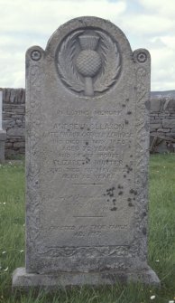 Monument to Andrew Ollason, Sheriff Officer, d, 1872,St Mary's Church burial ground, Bressay,  Shetland.